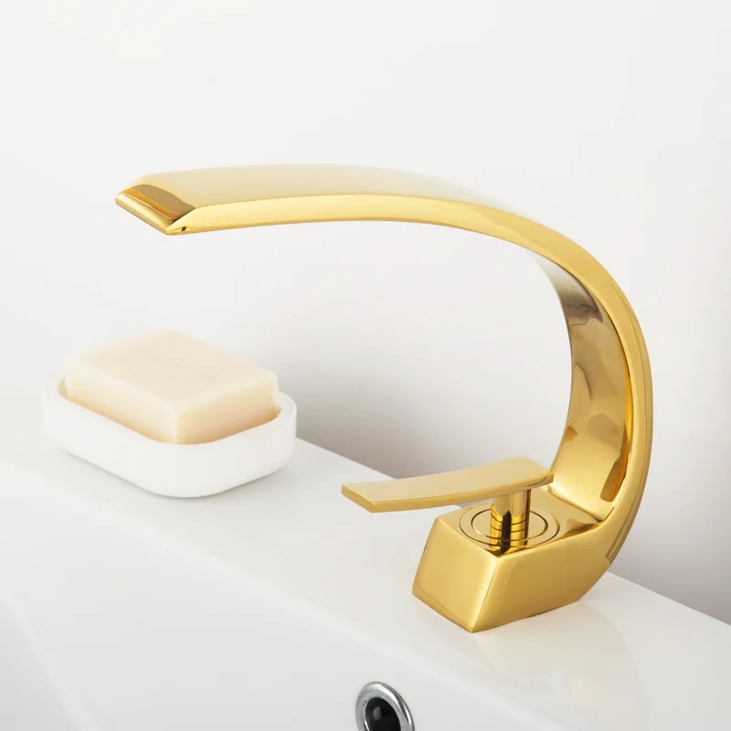 

Creative Undercounter Basin Moon Bend Bathroom Basin Faucet Electroplating Lift Type Including Water Inlet Pipe