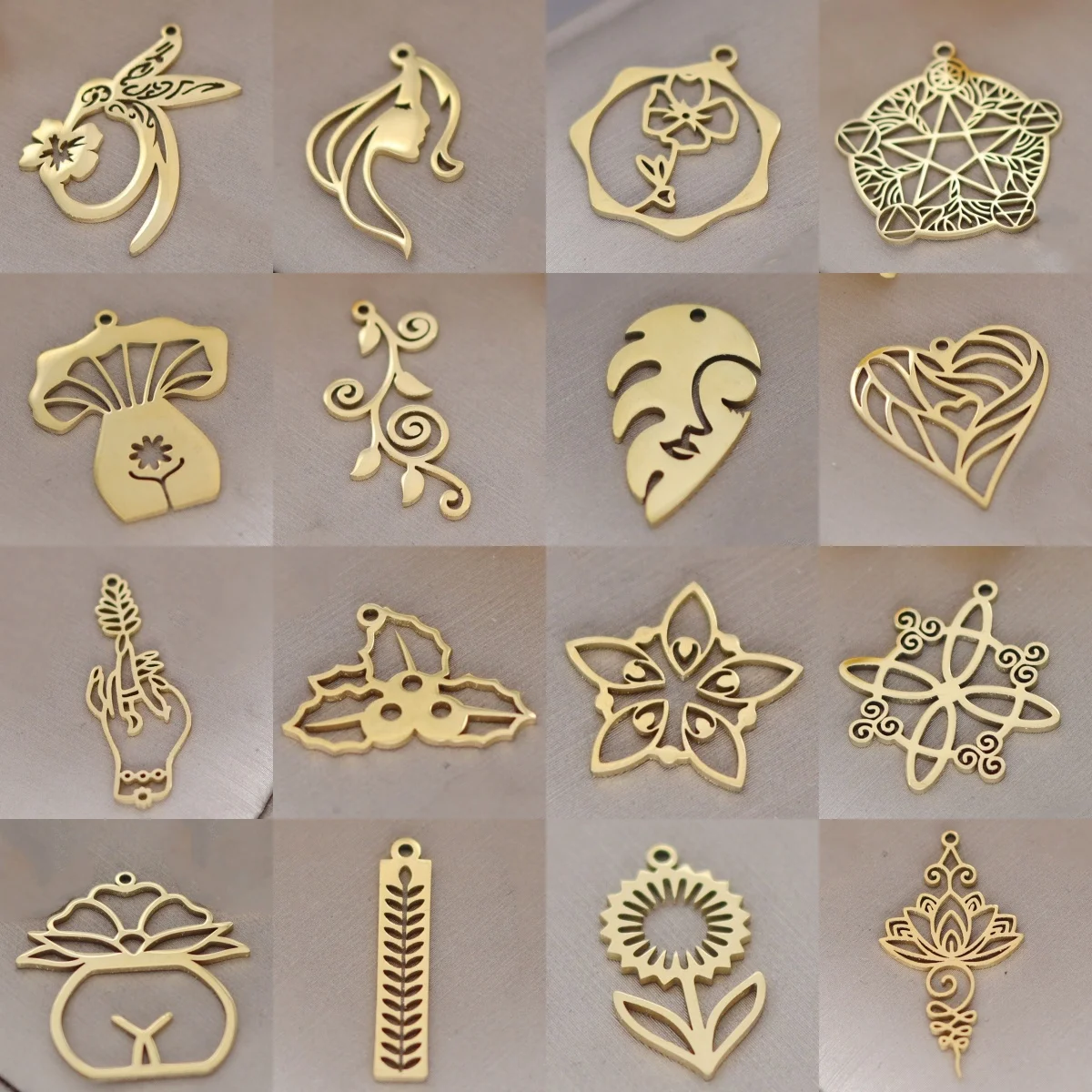 

3pcs Vintage Filigree Flower Charms Earring Jewelry Making DIY Craft Plant Leaf Lotus Heart Sakura Tree Stainless Steel Pendant