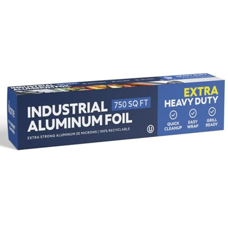 

Aluminum Foil Roll Commercial Grade Strength Freezer Safe and Grill Safe Tin Foil Packets for Food Service 18" 25 Micron 750SqF