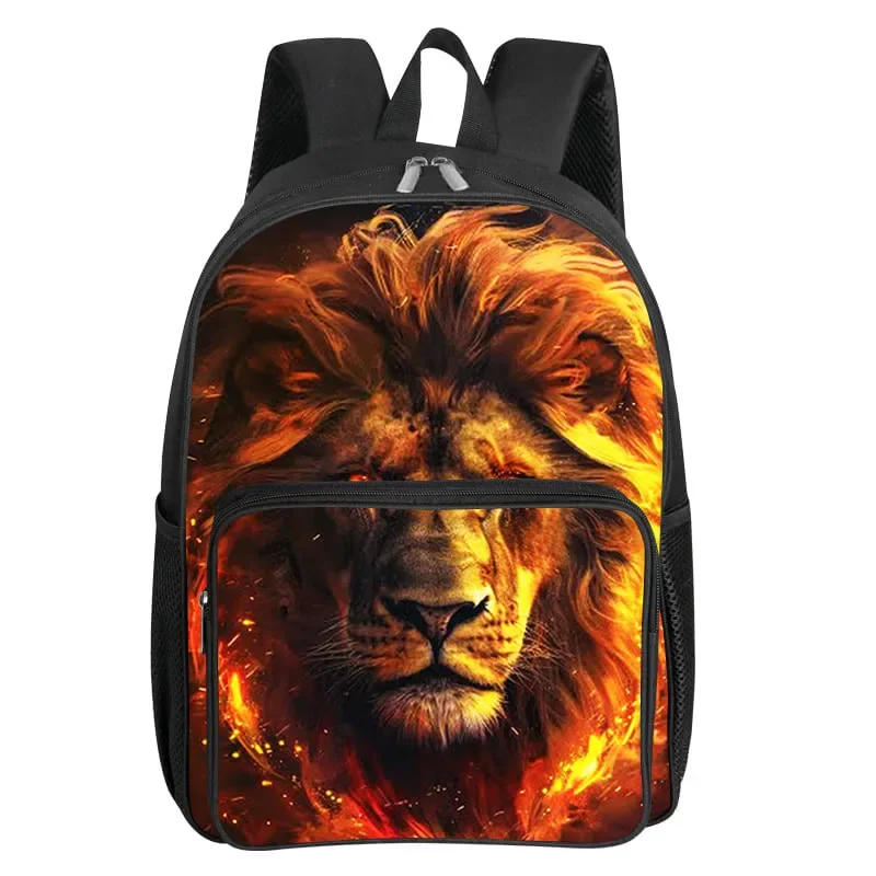 Lion Pattern Square Front Pocket Waterproof Fashion Backpack for Boys and Girls 2D Flat Cartoon School Bag