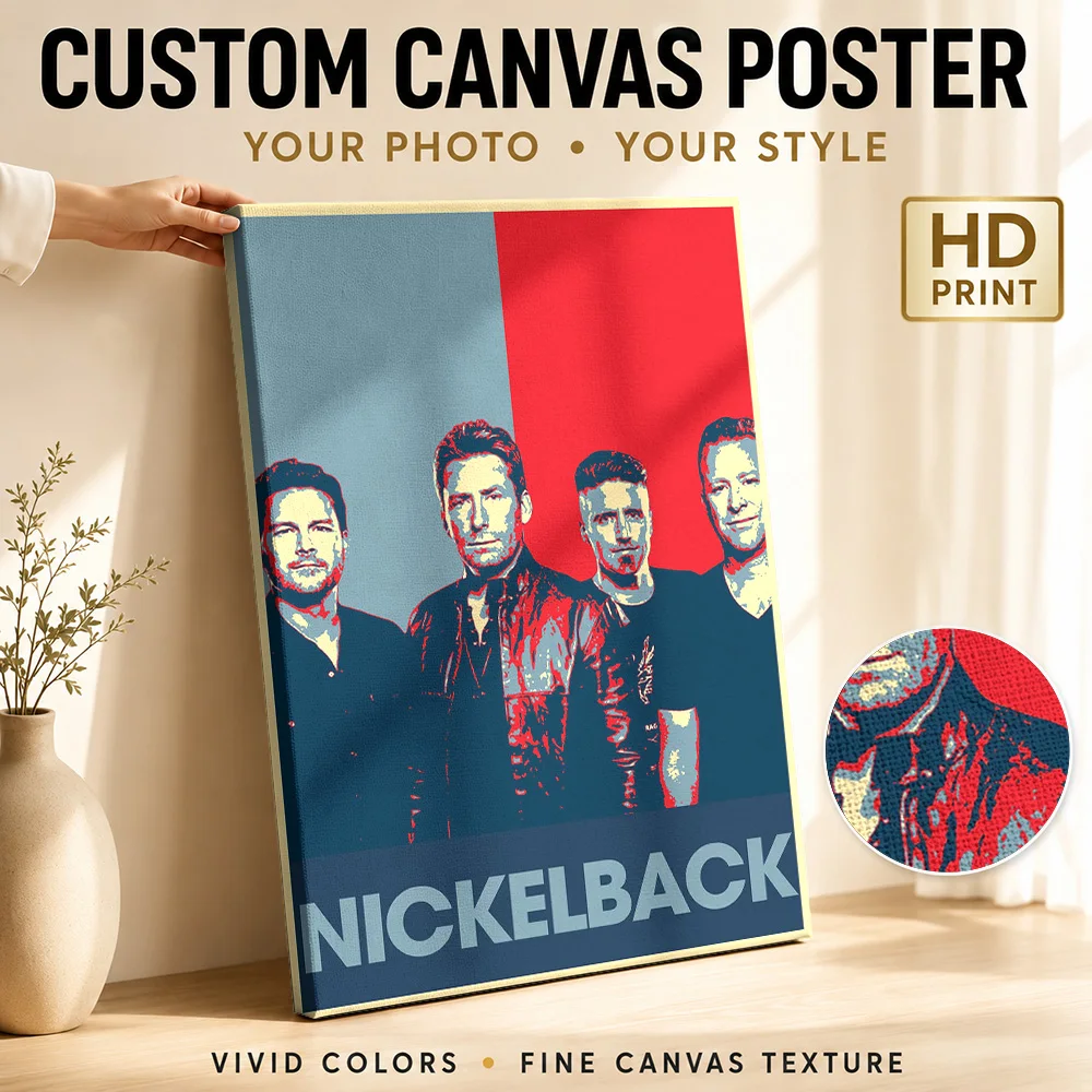 Nickelback Band Members Canvas Print Customized Photo Retro Bold Colors Wall Art For Rock Music Listening Room Birthday Gift