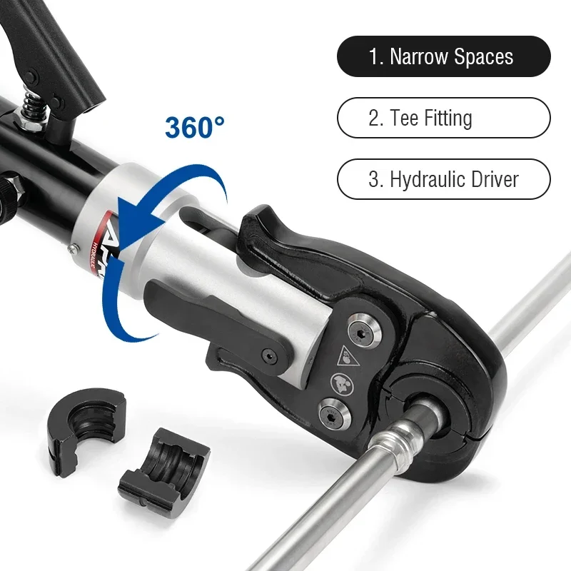 Copper Tube Fittings Hydraulic Pipe Crimping Tool with 1/2 3/4 1 Jaw  Pipe Press Crimpers Suit for Narrow Space and Tee Fitting