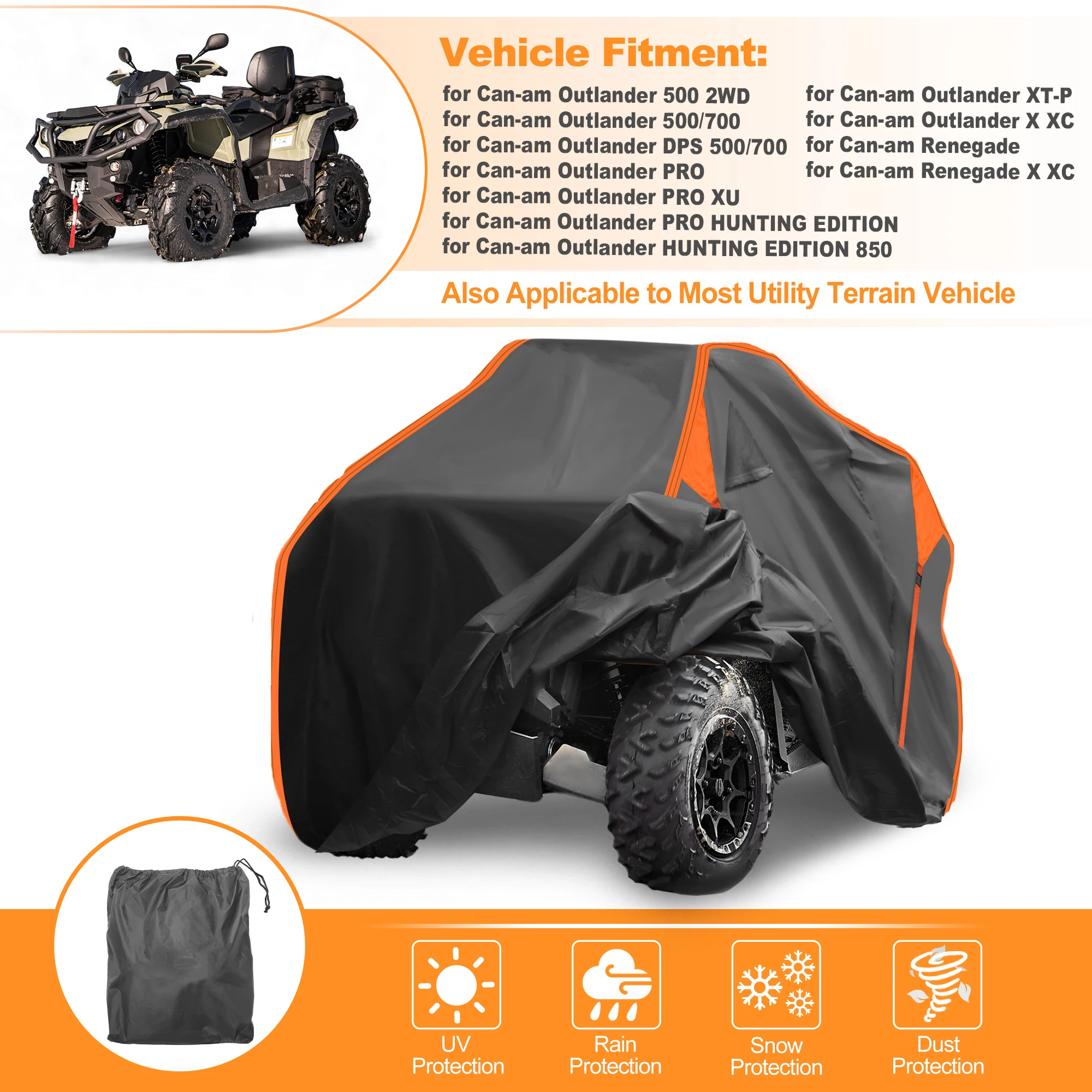 

UXCELL Waterproof ATV Cover 4 Wheelers Quad Cover for Can-am Outlander 500 2WD 210D-PU 220x122x126cm
