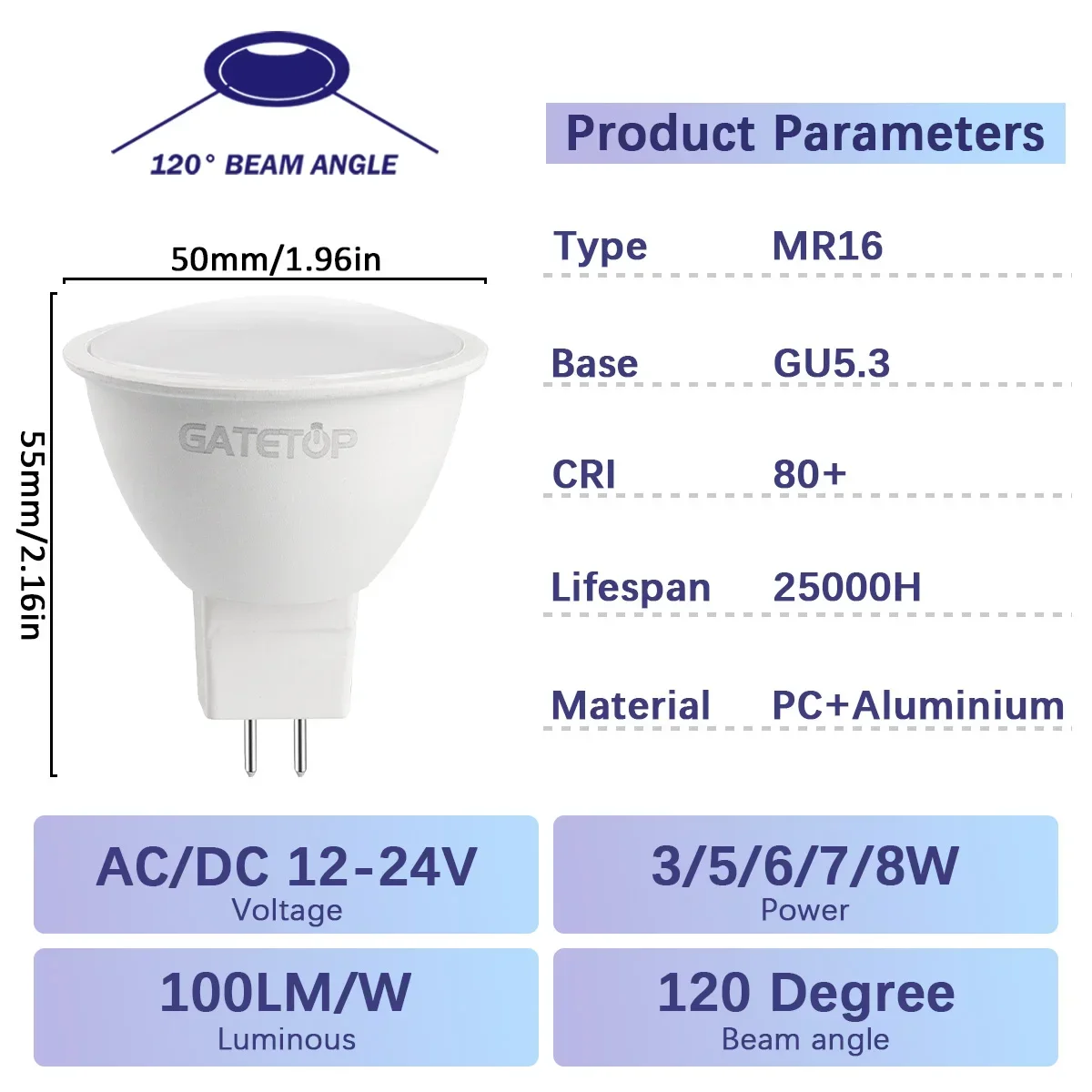 10 focos GU5.3 MR16 de 8W, 12 24V CA/CC, rápida disipación de calor, alta eficiencia, para oficina, sala de conferencias, iluminación de Patio