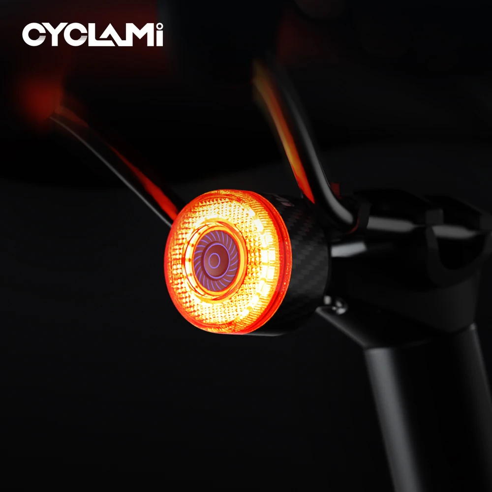 Carbon Fiber Bicycle Smart Brake Taillight Automatic Wake-up After Warning Back Light TYPE-C CYCLAMI CY120 For Saddles Seatpost