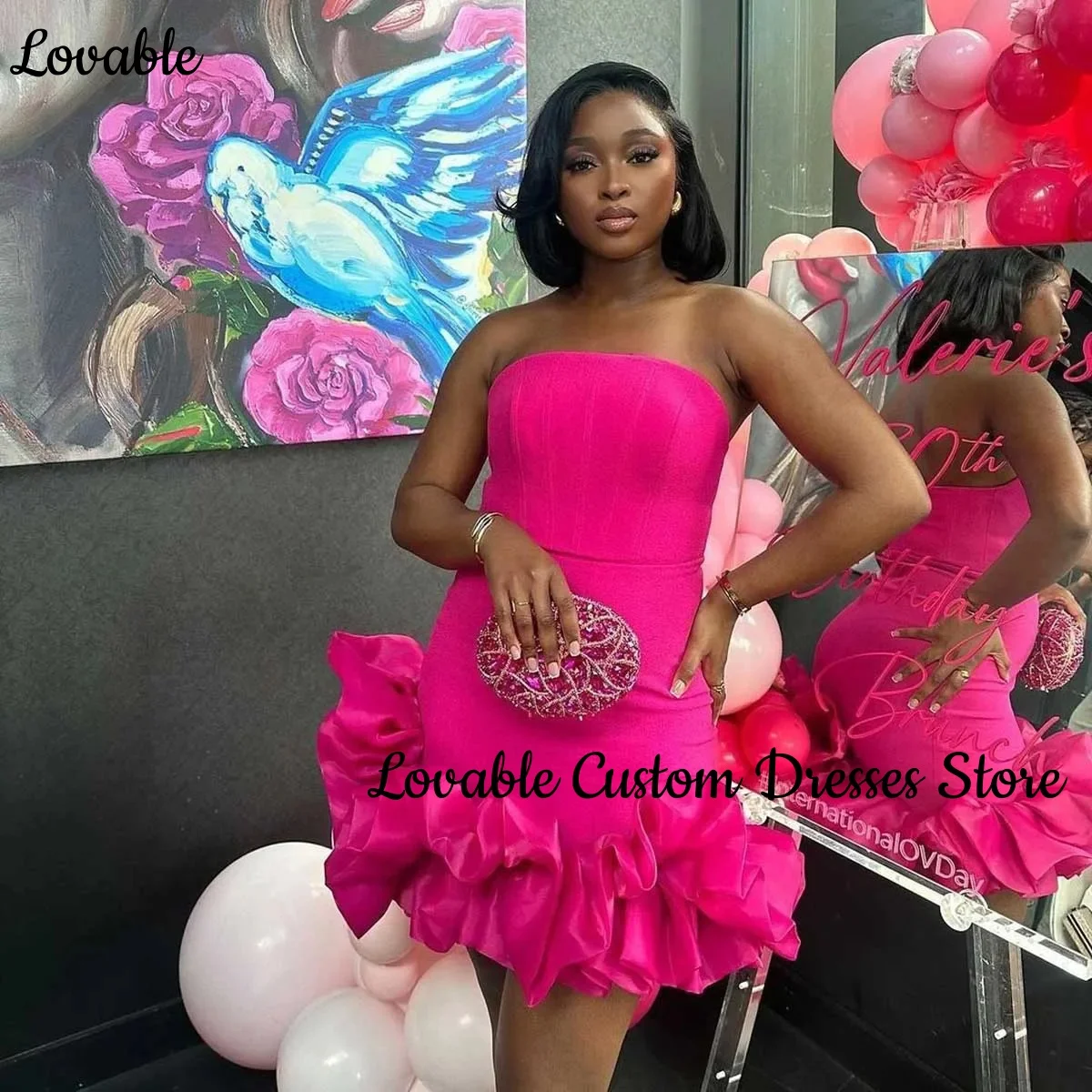 

Customized Prom Dresses 2025 A-Line Strapless Mini Zipper Up Ruffle Sleeveless Dress Women Elegant Formal Dresses Prom Dresses
