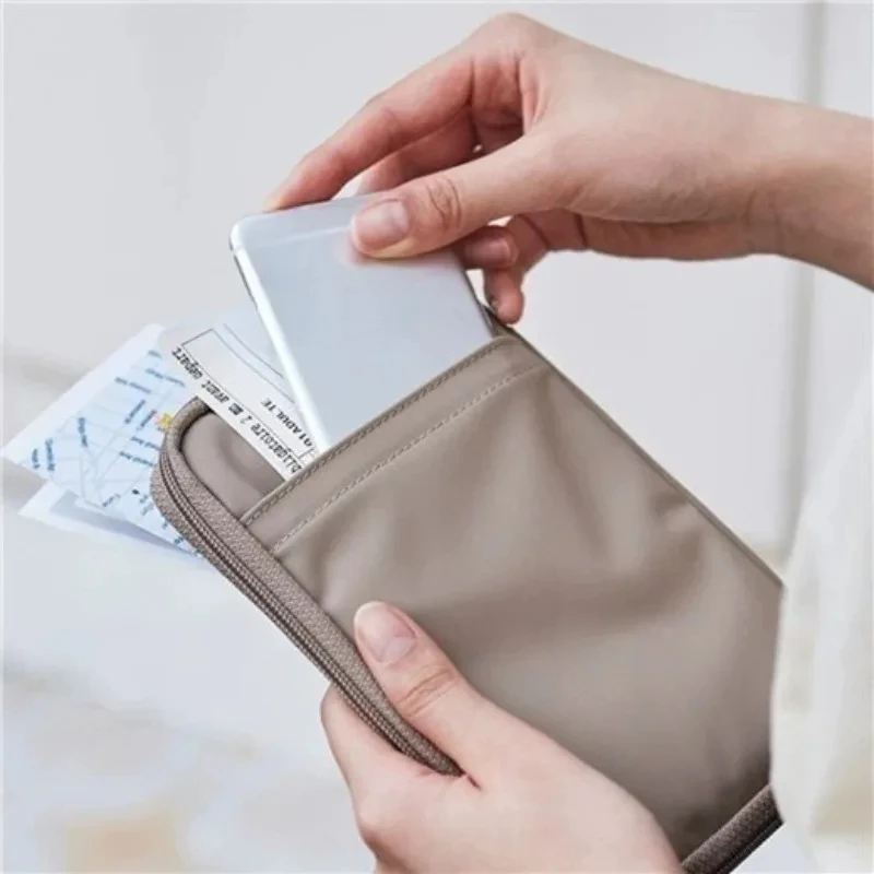 Korean Travel Wallet Nylon Water Resistant Passport Holder Travel Solid Color Multifunction Ticket Storage Credit Card Holder