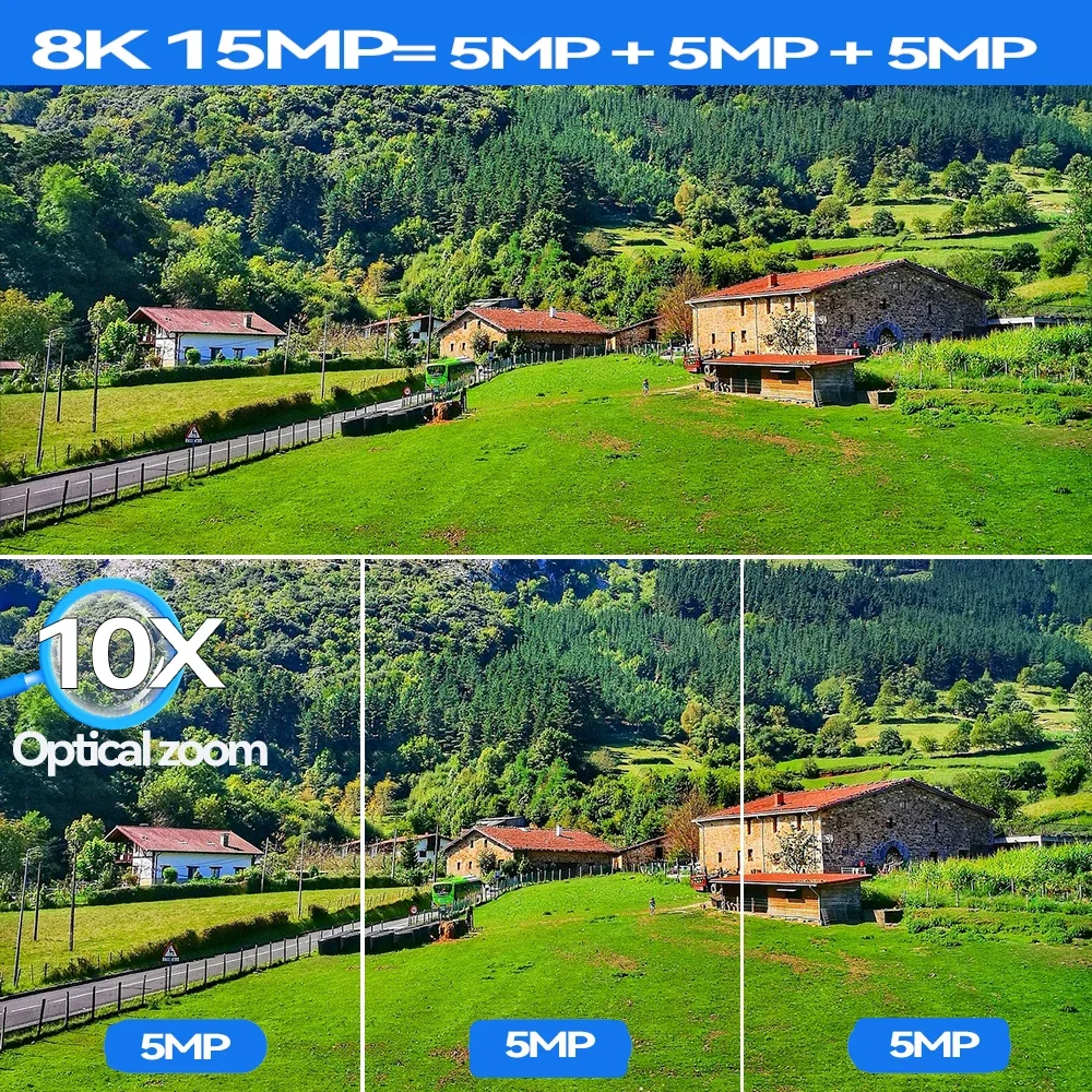 DIFANG 8K 15MP WiFi-Überwachungs-IP-Kamera für den Außenbereich, 3 Bildschirme, 10-facher optischer Zoom, 360 °   Überwachungskamera PTZ Video Cam CCTV anzeigen