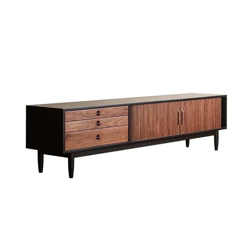 

#French-style Vintage Solid Wood TV Cabinet Nordic Mid-century Black Home Furniture Small Apartment Living Room Chest Drawers 3