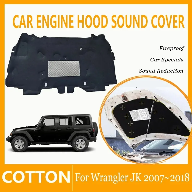 Car Engine Hood Sound Cover For Jeep Wrangler JK 2007~2018 Fireproof Pad Front Insulation Heat Shade Soundproof Auto Accessories