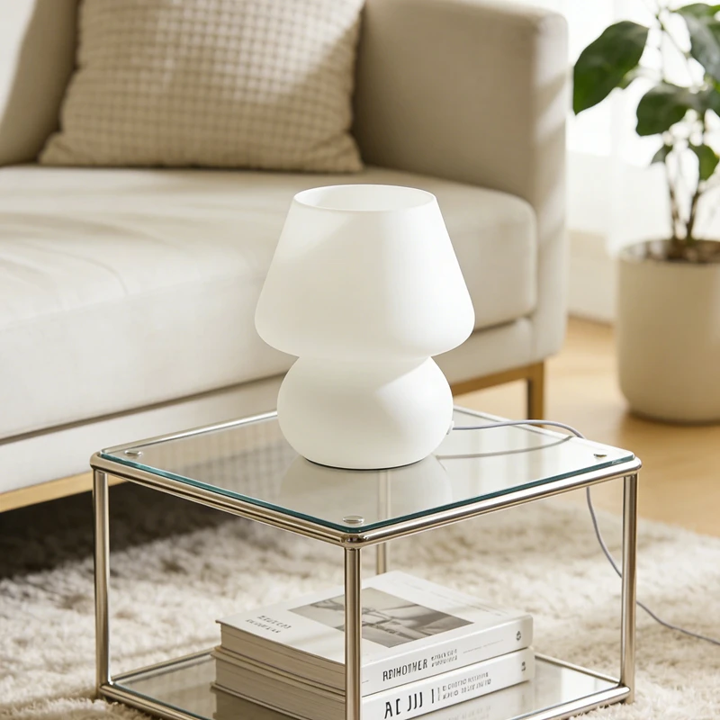 

Настольная лампа-гриб из стекла в стиле середины века, французский кремовый цвет, для спальни девочки, прикроватная, ночная, теплая, атмосферная