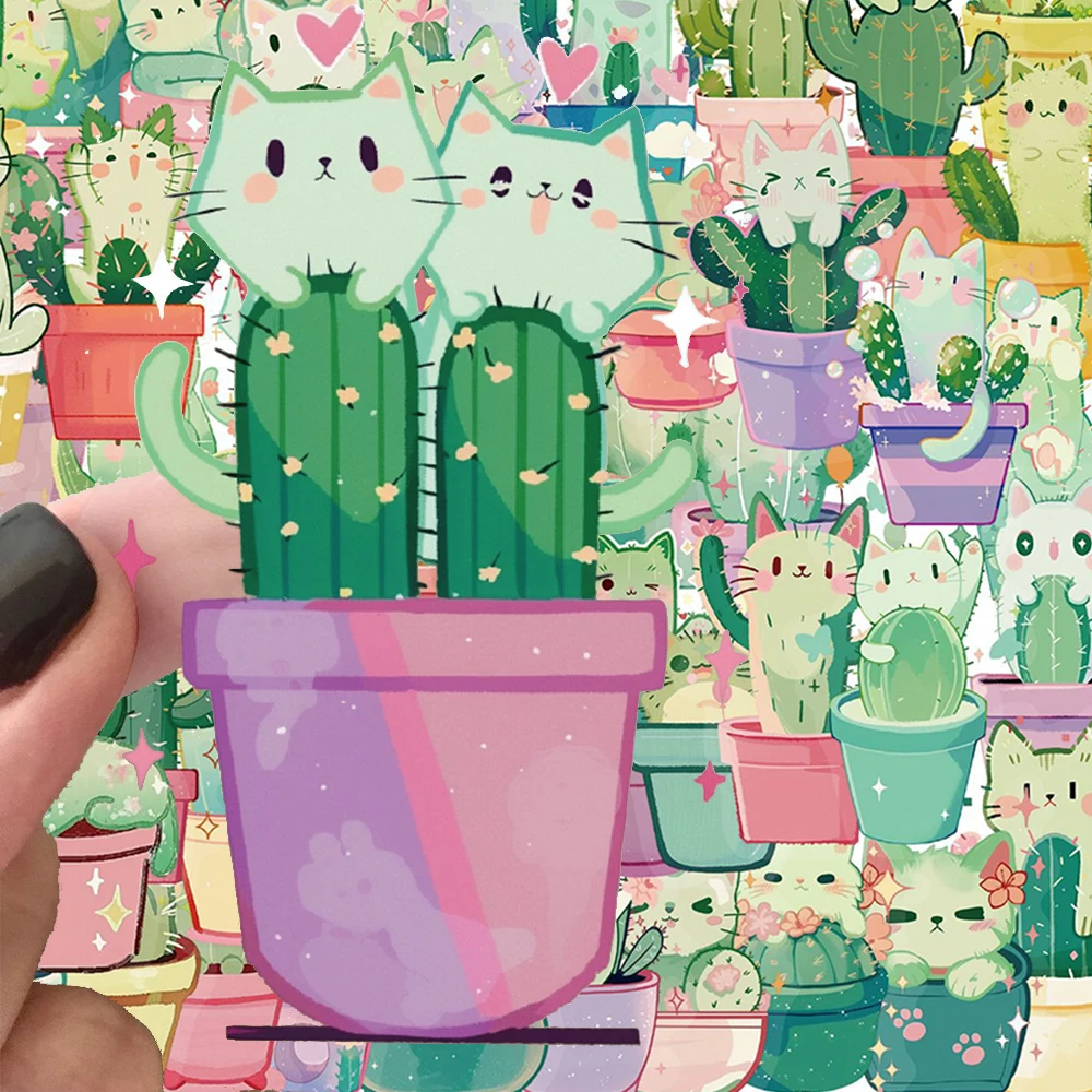 

10/30/50pcs Transparent Cat Cactus Cartoon Stickers Funny Creative Plant Decals Graffiti Suitcase Laptop Helmet Cute Sticker Toy