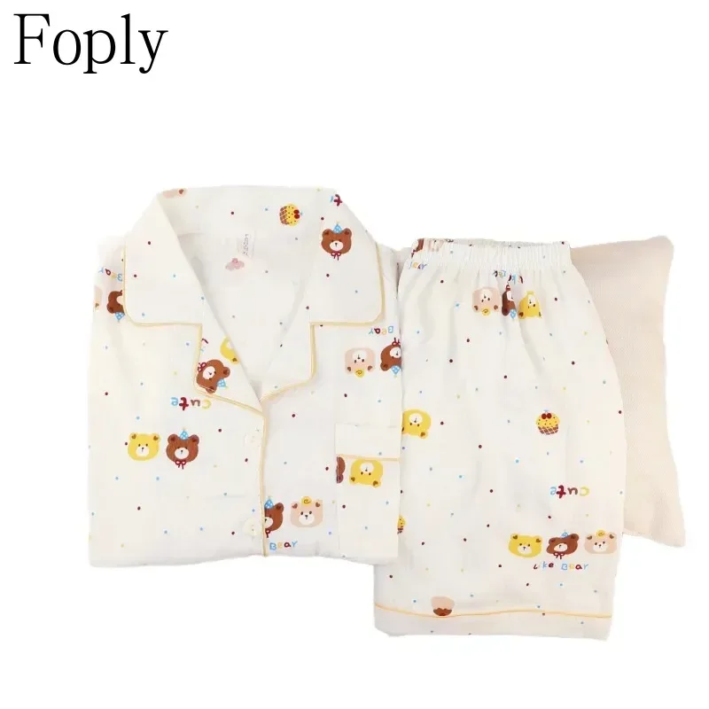 Women Plus Size Pajamas Summer Clouds Cotton Short Sleeve Shorts Cute Sweet Cartoon Bear Loungewear Thin Cardigan Short Pajamas