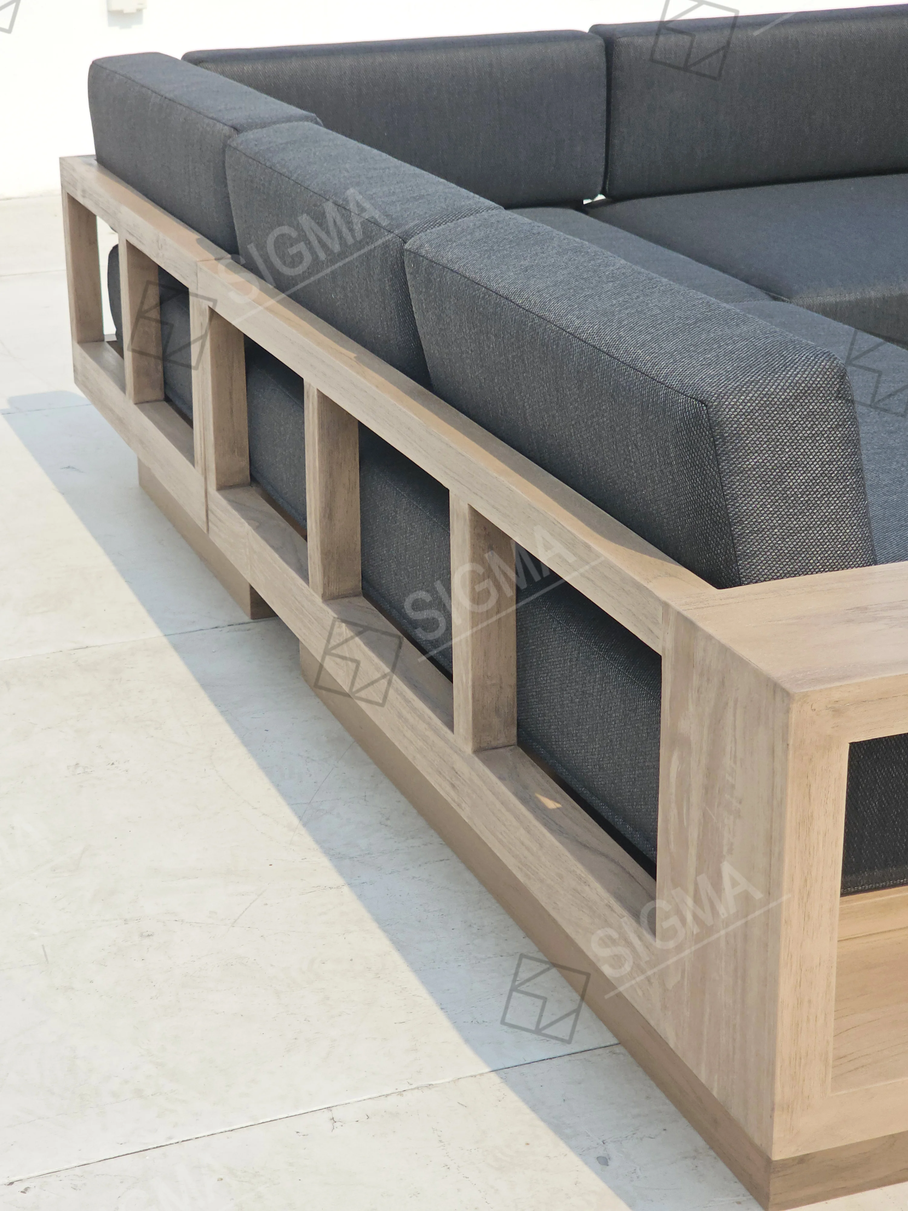 모던 가든 L자형 섹셔널 소파 티크 원목 고급 야외 라운지 티크 시그마 가구 파티오 정원 가구 세트