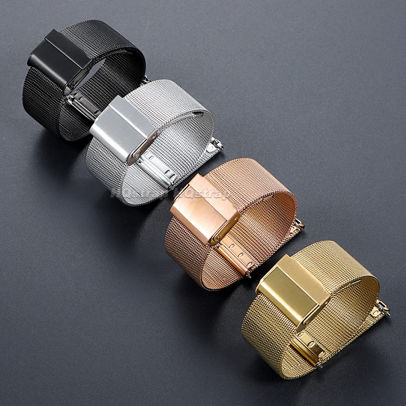 0.4mm 메쉬 금속 밀라노 스트랩 18mm 20mm 22mm 스테인레스 스틸 시계 밴드 퀵 릴리스 범용 팔찌 교체 팔찌