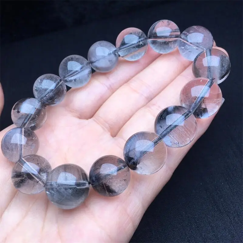 12MM Natural Silver Rutilated Quartz Bracelet Jewelry For Woman Man Energy Beads Healing Crystal Holiday Gift 1PCS