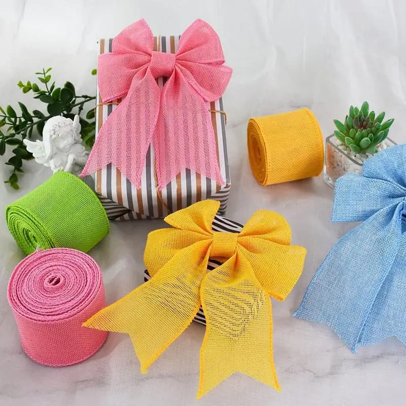 Wrapping Burlap Ribbon Spring Wired Wrapping Ribbon 4 Rolls Colorful Decorative Ribbon Holiday Wired Edge Ribbon For Packages