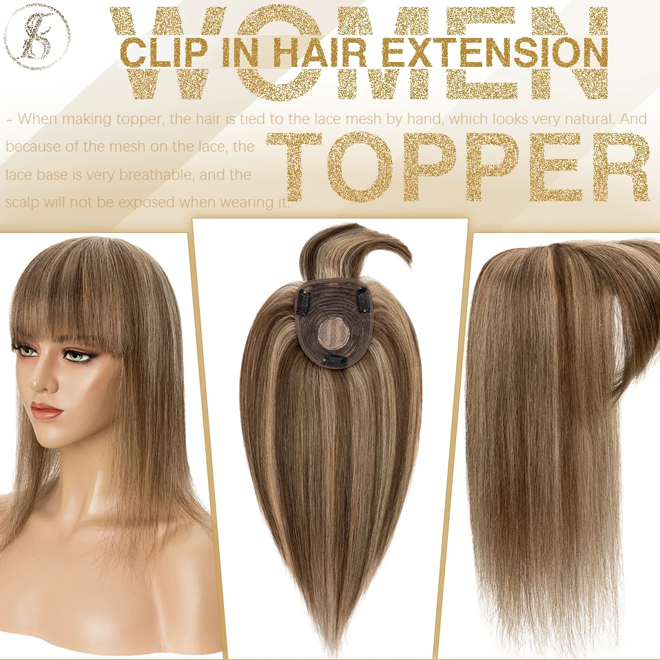 TESS-Toppers de cheveux pour femmes, pinces à cheveux, perruques de cheveux naturels, extension de cheveux à clipser, 100% cheveux humains,