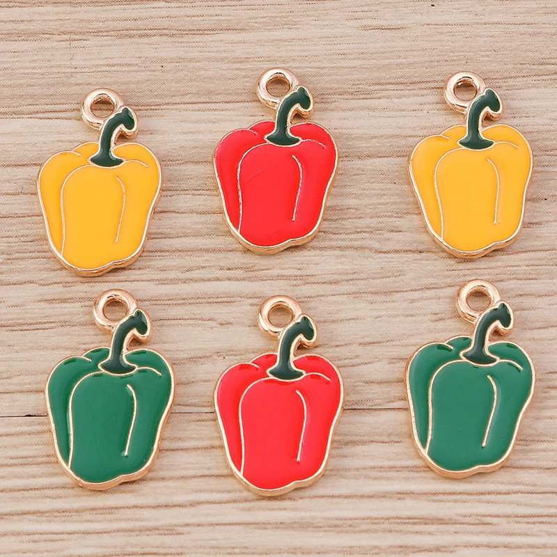10 Stück Niedliche Emaille-Anhänger in Lebensmittelformen: Mais, Kürbis, Paprika für Schmuckherstellung, Ohrringe, Halsketten, DIY-Bastelzubehör – Detail 23
