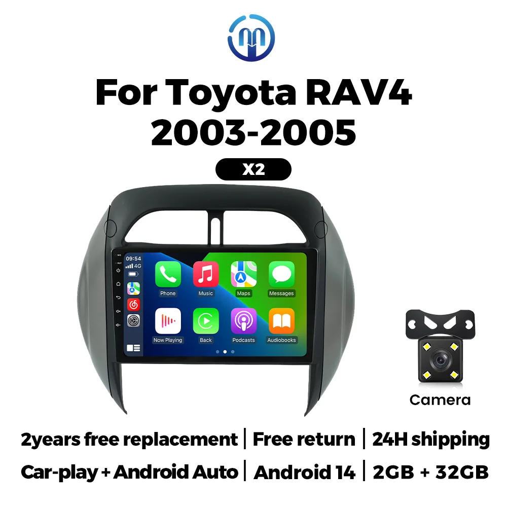 NaviFly Android 14 Autoradio Draadloze Carplay Voor Toyota RAV4 2 CA20 CA20W XA20 2003-2005 Navigatie GPS multimedia Video Player
