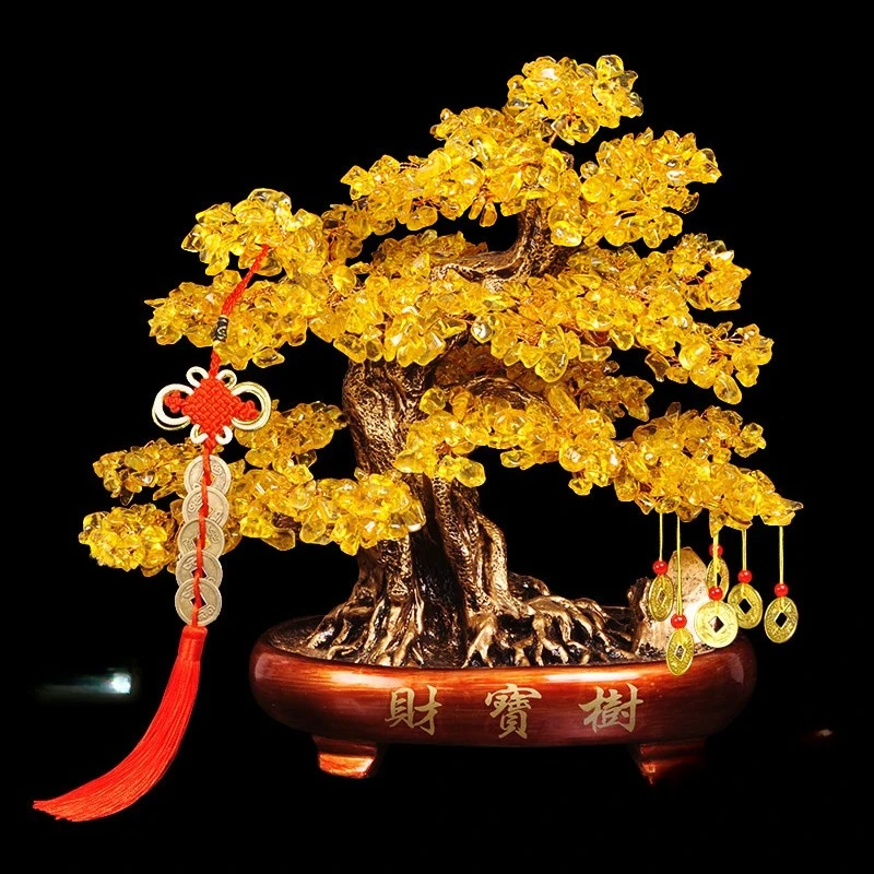 Natural large, citrine lucky tree, ornaments, creative crafts