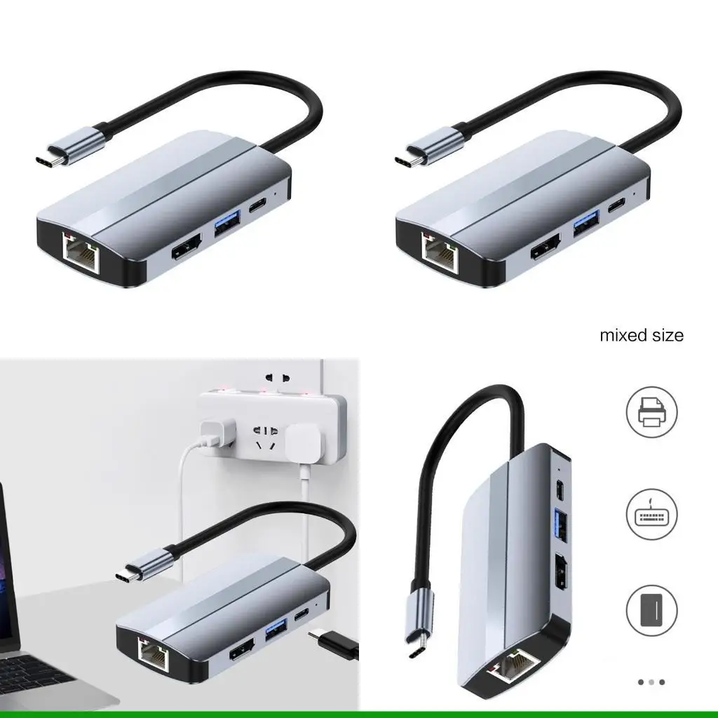 U55C USB 5Gb HUB Type-C Adapter Docking Station Rj45 Lan PD Fast Charging Adapter for MacBooks Laptop PC