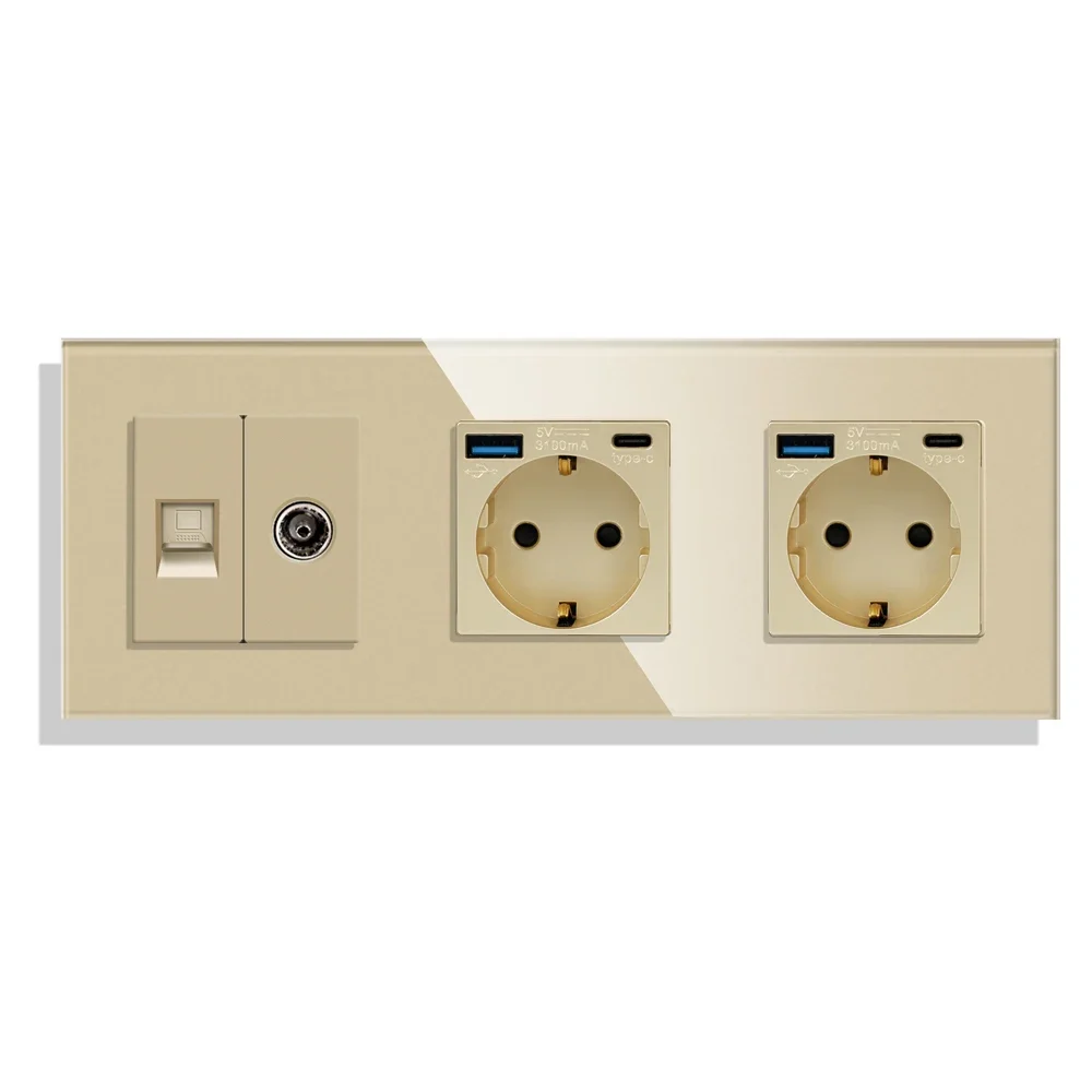 Bingoelec Touch Switch goud en stopcontacten met kristallen glazen paneel Home Improvement