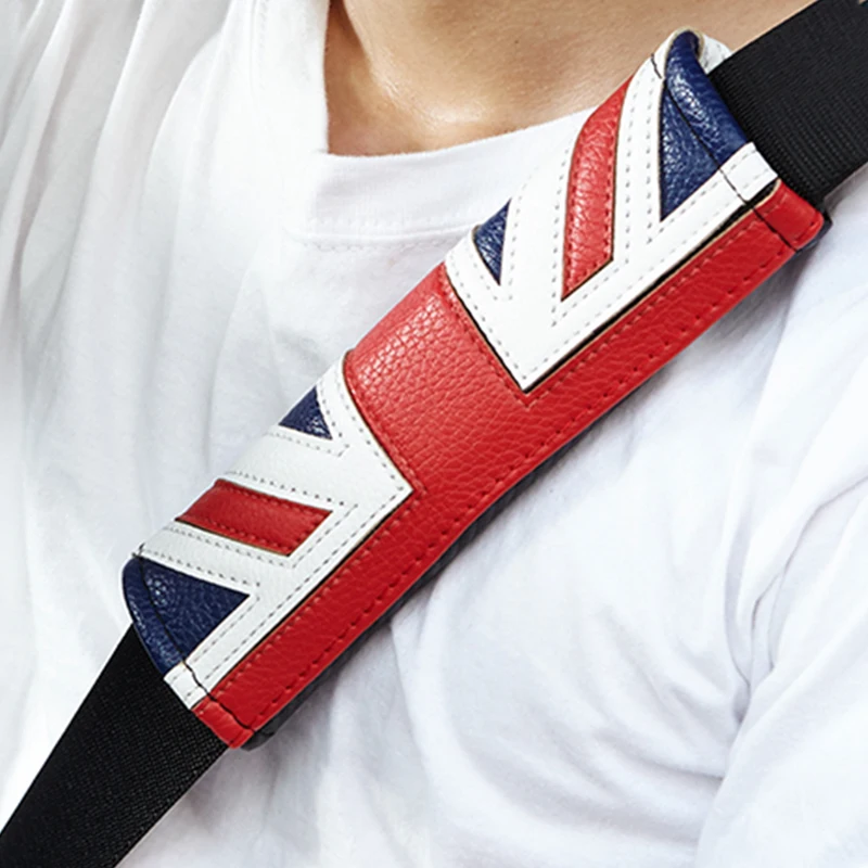 Universal Seat Belt Protection Shoulder Safety Cover Pu Leather Soft Breathable Pad Union Jack Style Car Interior Accessories