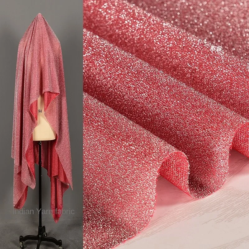 Indian Yarn Fabric Red Elastic Texture Bright Silk Background Cloth Wedding Dress Doll Decoration Clothing Diy Sewing Material