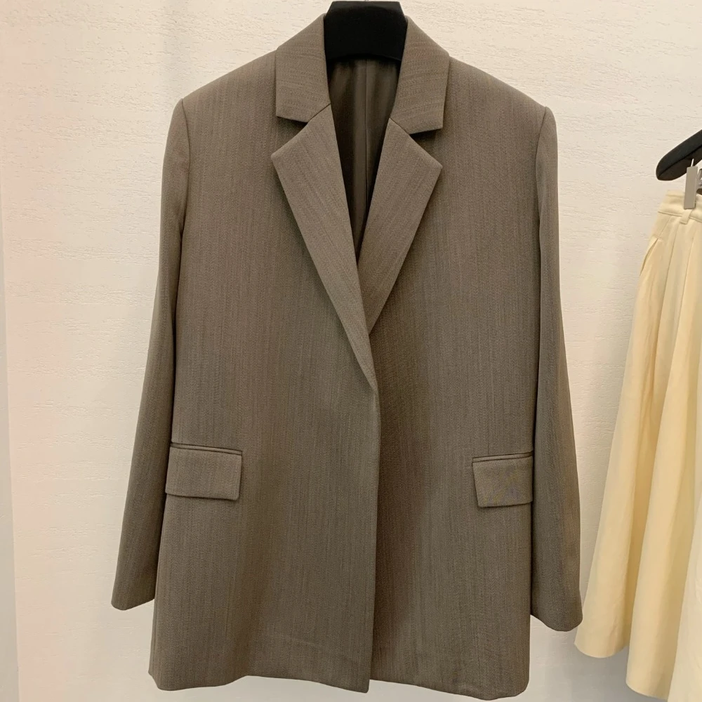 New High-end Wide-cut Wool Suit Grey-brown Blazer