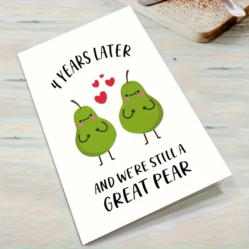 Fourth Anniversary Commemorative Greeting Card Fun Pear Birthday Gift Decoration Love Card Single Sheet Including Envelope