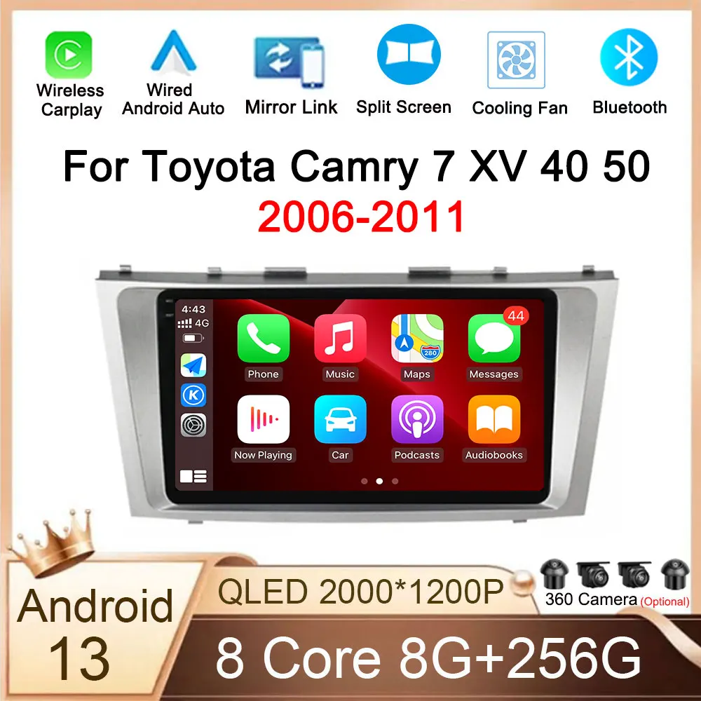 

Автомобильный радиоприемник Android 13, мультимедийный видеоплеер для Toyota Camry 7 XV 40 50 2006-2011, головное устройство с GPS-навигацией, беспроводной Carplay