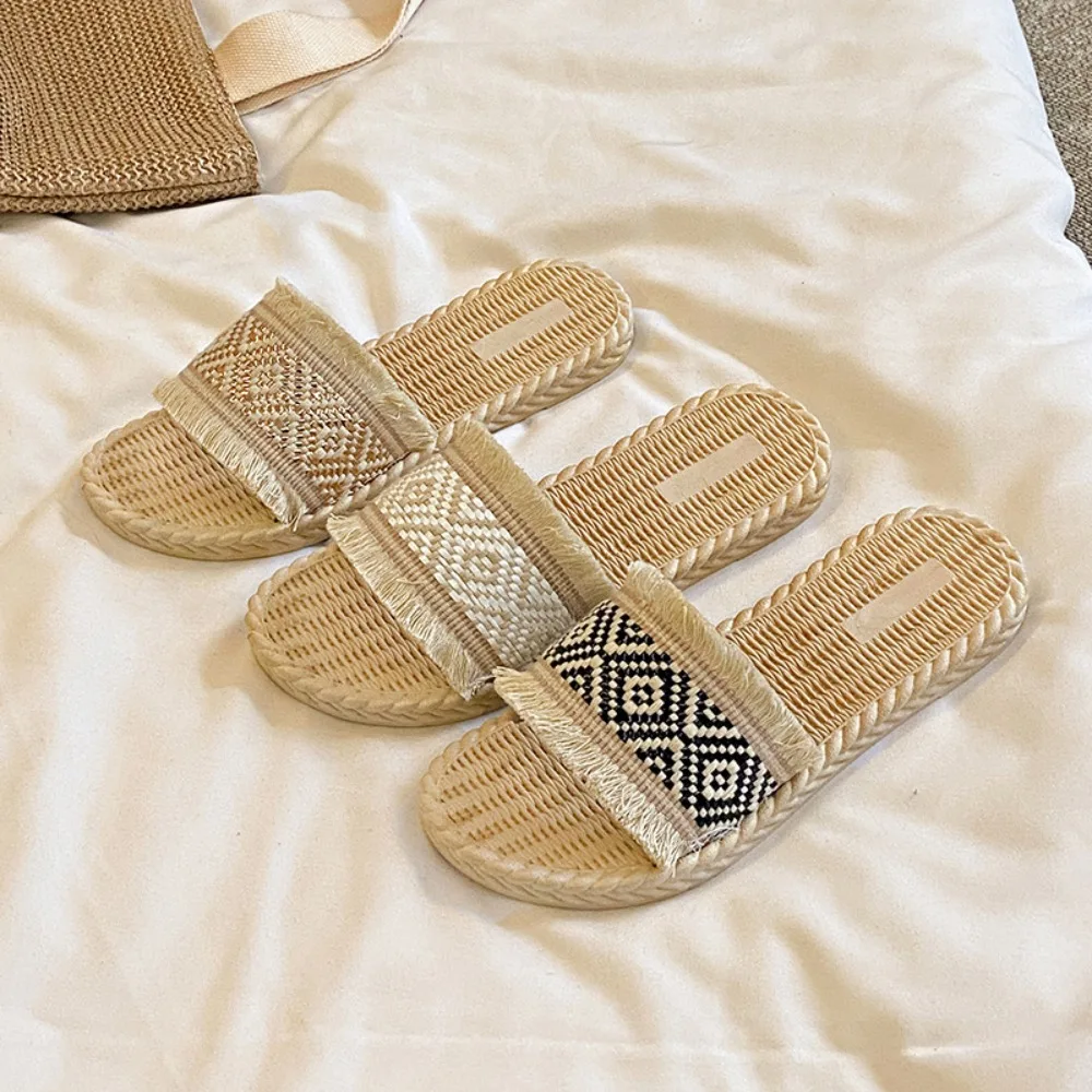 

Casual Holiday Flats Slippers Women Tassel Sweet Vacation Beach Slippers Bohemia Non-Slip Ethnic Style Slippers Summer