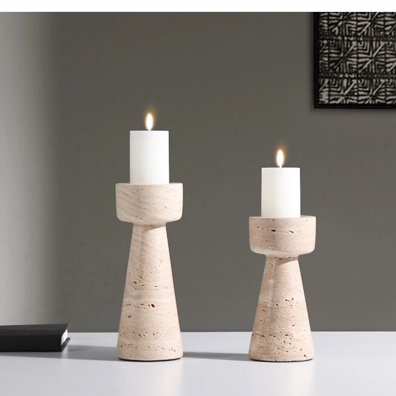 Nordic light luxury natural marble round candlestick wabi-Sabi Living room decoration Dining table