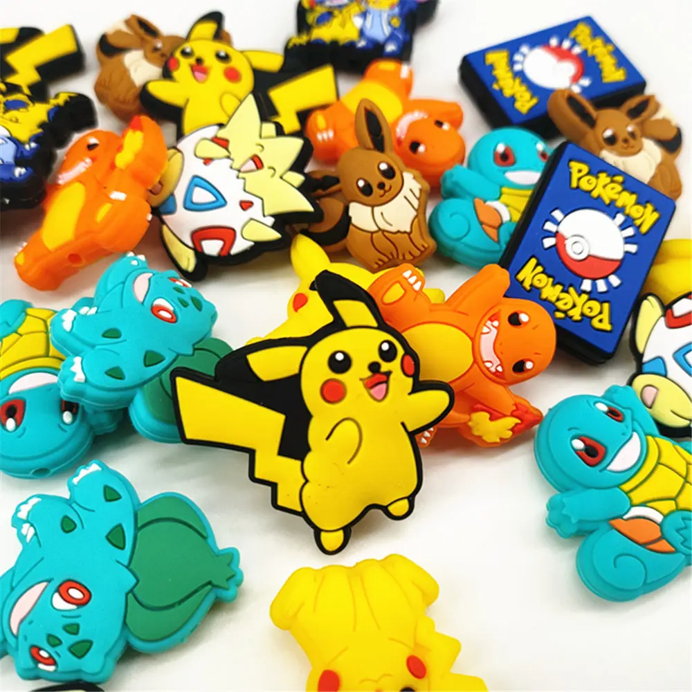 10pcs pokemon Pikachu focal Silicone beads Teether Jewelry Beads Food Grade For pen Pacifier Chain