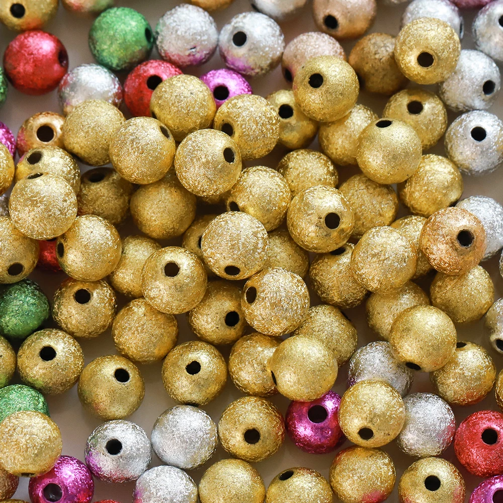 100-500pcs 4-12mm Gold Color Round Acrylic Beads Mixed Frosted Ball End Seed Spacer Beads for Bracelet Jewelry Making DIY