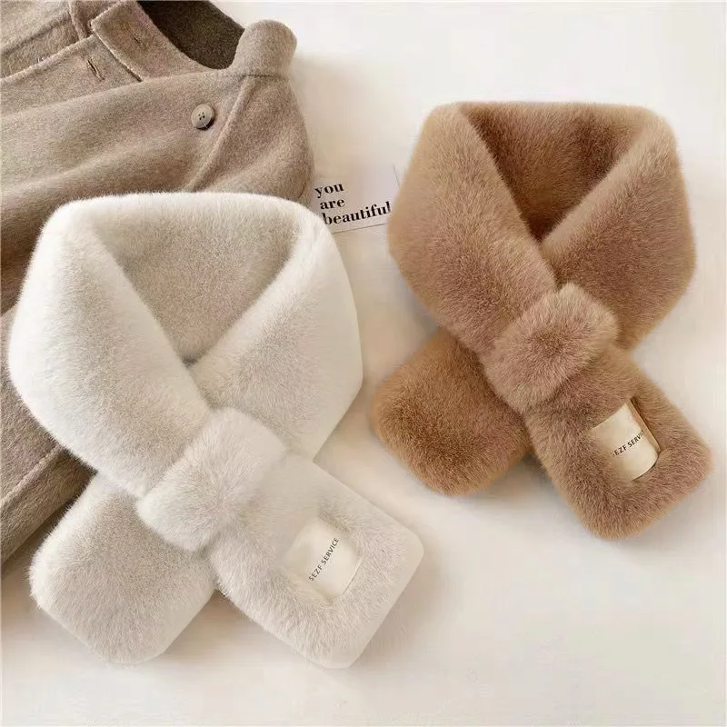 

Korean-Style Chic Faux Rabbit Fur Scarf - Thickened Warm Faux Collar, Cozy Fuzzy Winter Neck Warmer