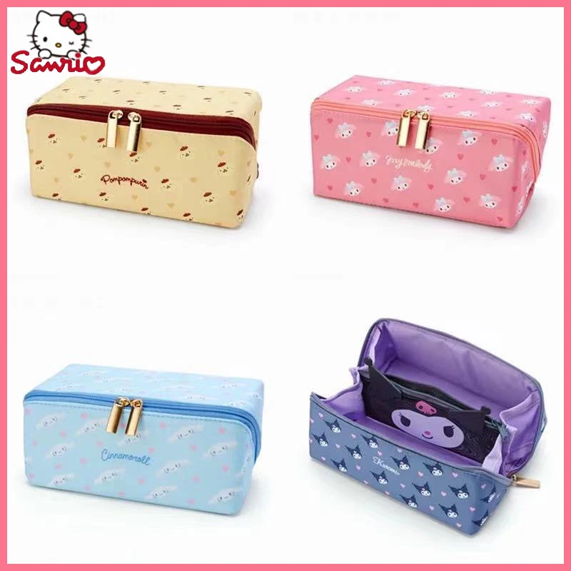 Sanrio Hellokitty Large Capacity Pencil Case Cartoon Cinnamoroll Kulomi Portable Makeup Bag Cute School Pencil Case Stationery