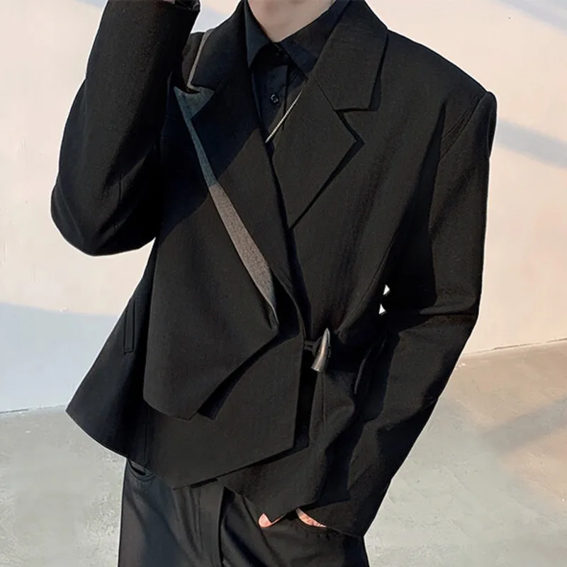 WTHT แฟชั่นผู้ชายปลอม 2 ชิ้น Destruction Blazer เสื้ออินเทรนด์สบายๆแขนยาวเปิดลงปกเสื้อแจ็คเก็ตชาย 2A0425