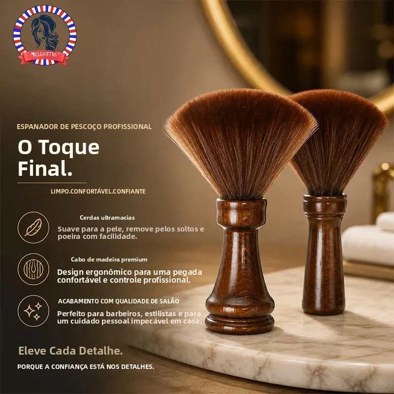 Escova Profissional WANMEI para Salão - Escova de Pescoço de Barbeiro com Cabo de Madeira e Cerdas Macias para Limpeza de Cabelo e Barba