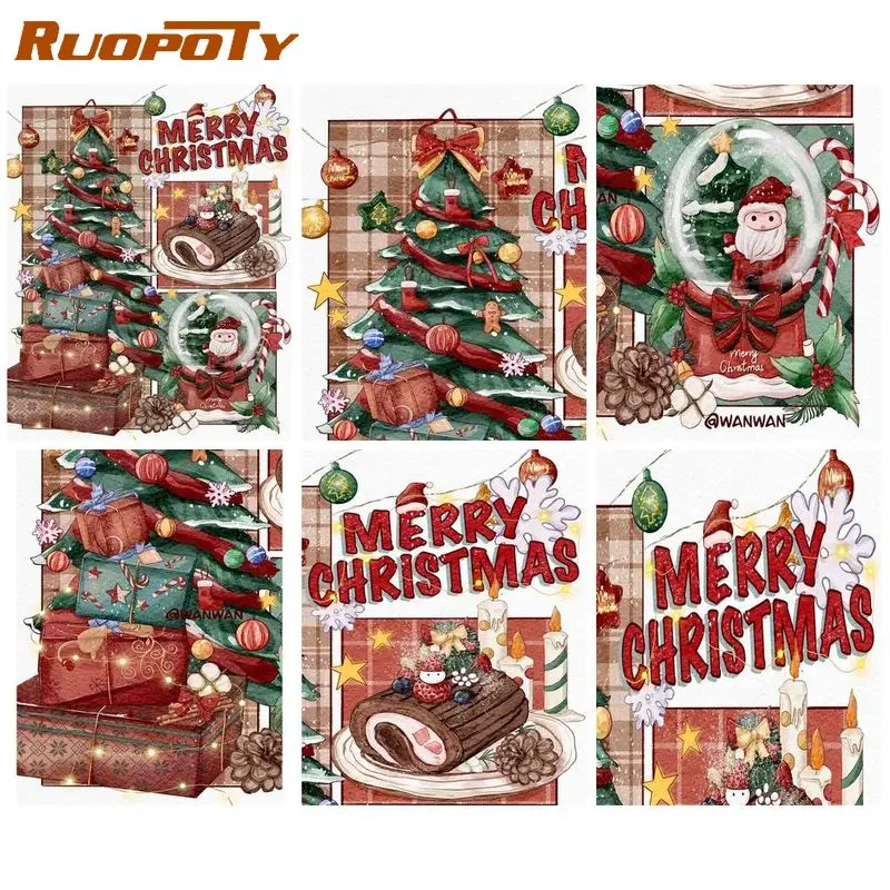 

RUOPOTY Diy Painting By Numbers Christmas Poster Drawing On Numbers Diy Gift Home Decors Paint Kit For Handpainted Picture Color