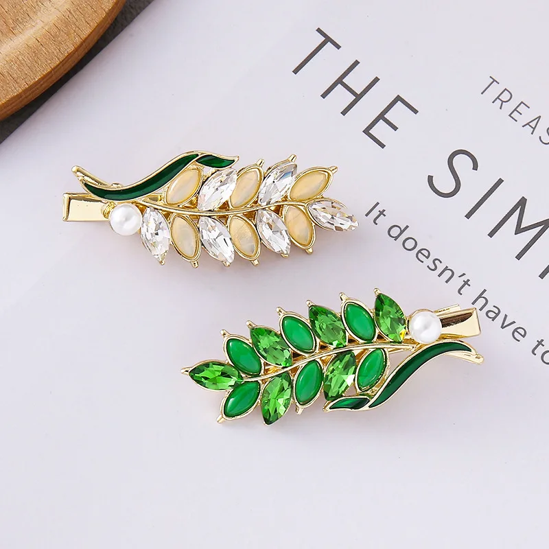 Stylish Retro Green Metal Hairpin Fashionable Wheat Shape Hair Clip for Bridal Hair Decoration
