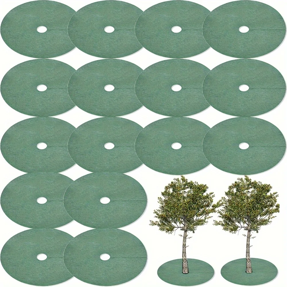 Green Non-Woven Tree Mulch Ring - Reusable Weed Barrier Mat for Effective Weed Control, Root Protection, and Moisture Retention