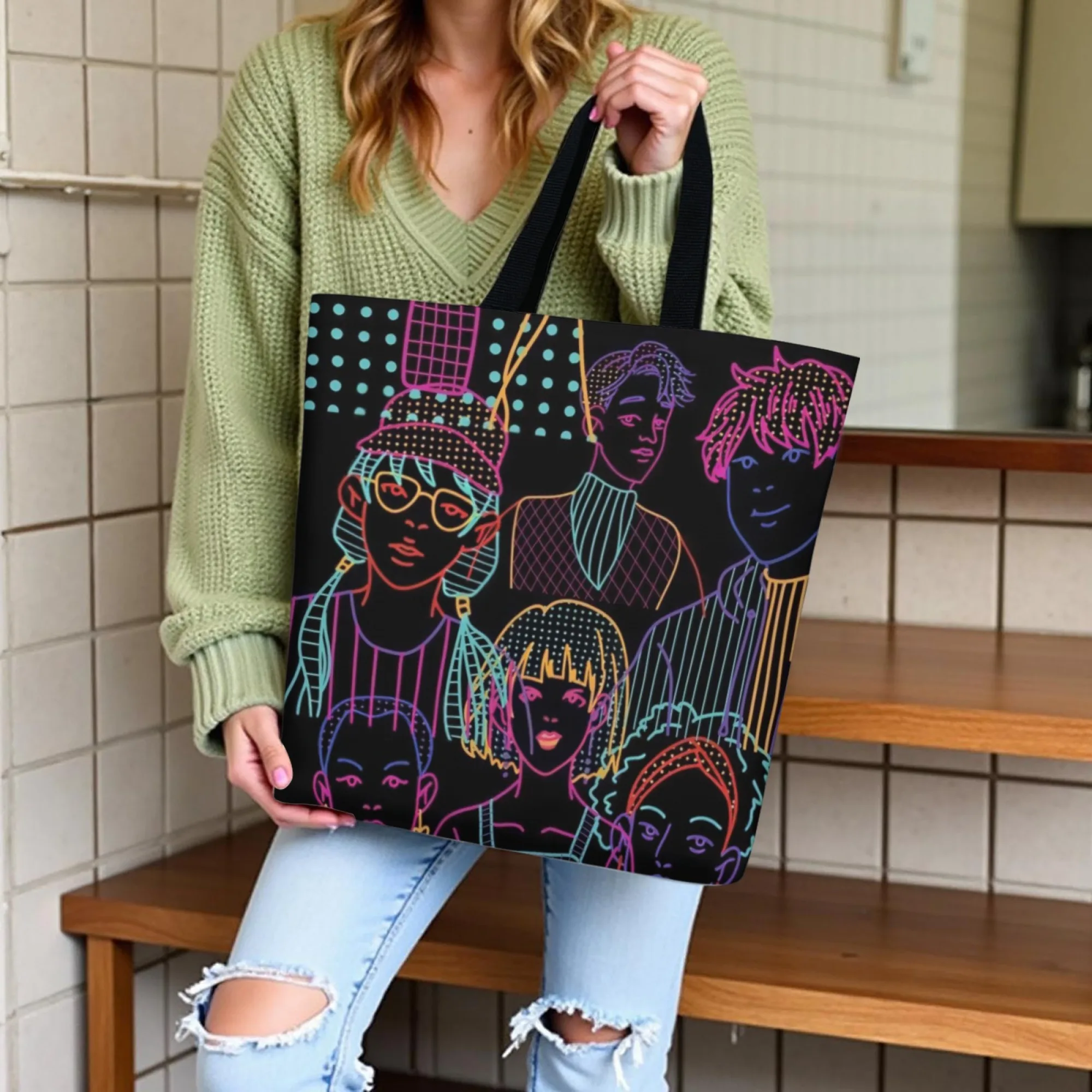Borsa da donna versatile in tela stile hiphop Borsa a tracolla design per persone nere Grande riutilizzabile adatta per lo shopping e la strada