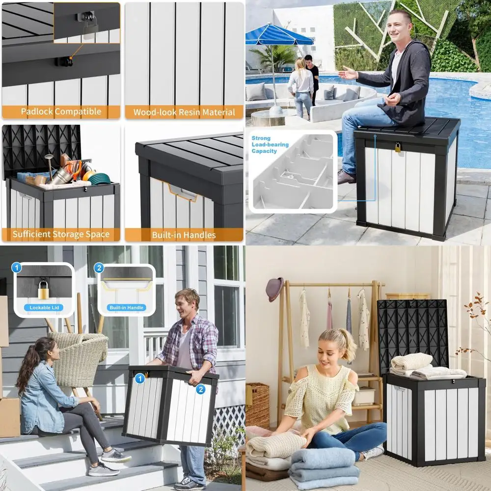 

Ящик для хранения из полимерной смолы на 50 галлонов, запираемый уличный контейнер для хранения подушек для патио, мебели, садовых инструментов, принадлежностей для бассейна, устойчивый к погодным условиям