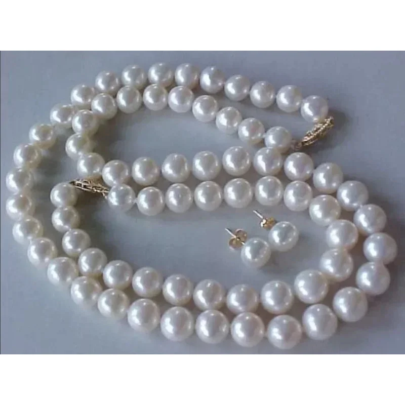 

8-9 мм Набор серег из настоящего белого культивированного жемчуга, ожерелье, браслет