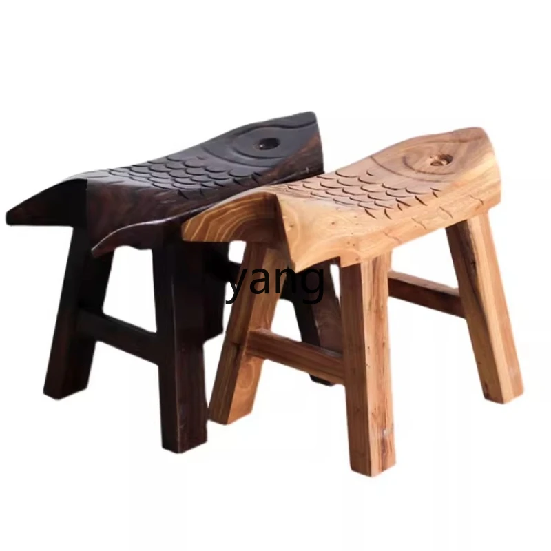 

TGF old elm home solid wood small bench simple art log fish shoe changing stool