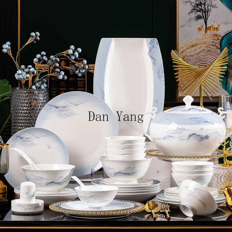 

YJ dishes set household new light luxury Chinese high-end housewarmingdishes dishes tableware