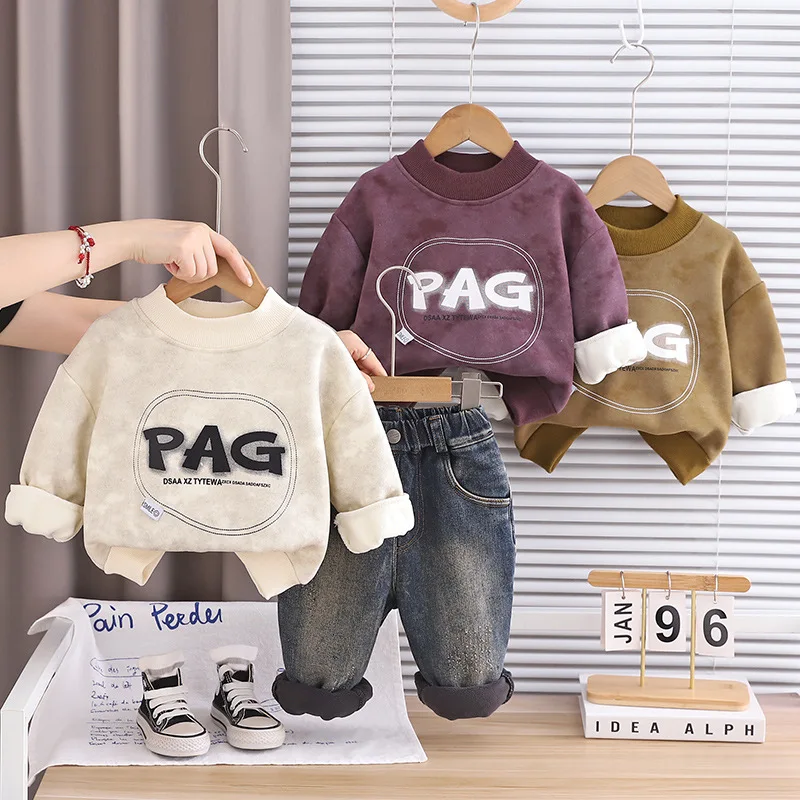

Boys Clothes Sets Winter Autumn Children Thick Velvet Sweatshirts Pants 2pcs Sports Suit For Baby Warm Tracksuits Kids Outfits 3