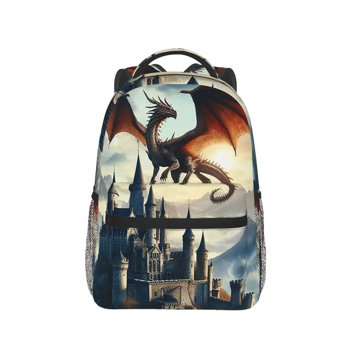 

Fantasy Mythical Dragon And Castle Backpack Hot Sale Daypack Large Capacity Children BookBag School Bag Shoulder Bags for Unisex